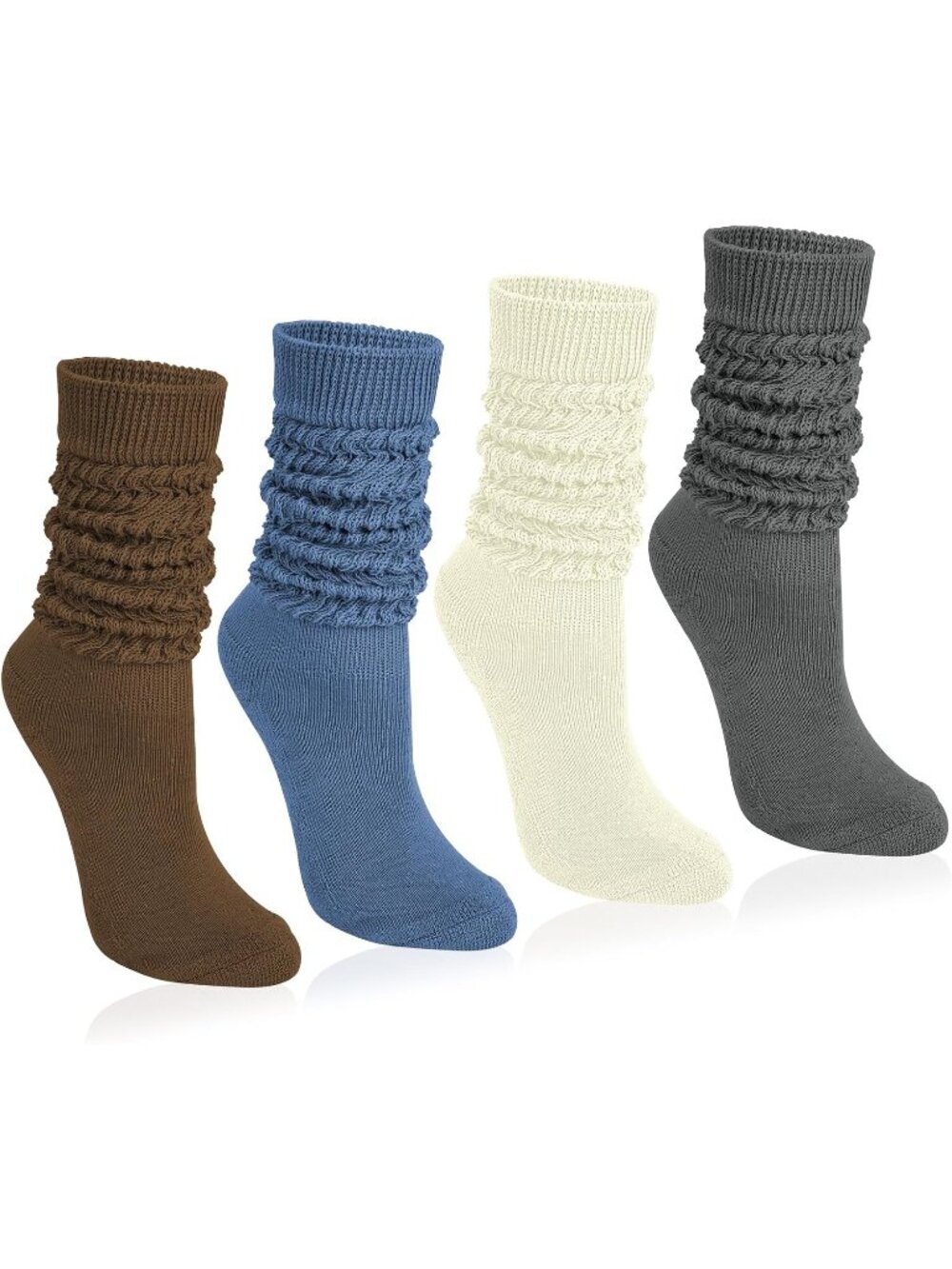 🧦Women's Brown Grey 4 Pairs Slouchy Socks Boot Long Knee High Slouch Socks
